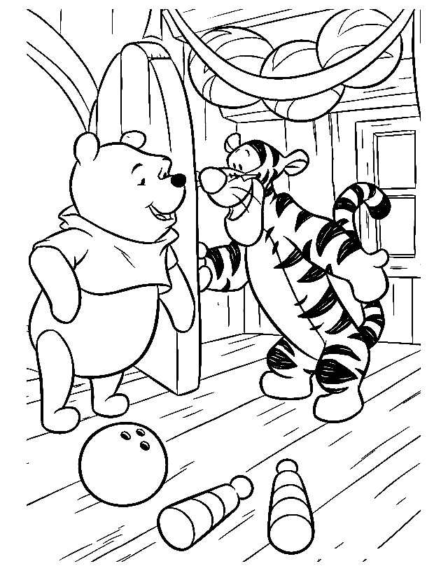 Pooh And Tigger Bowling Coloring Page