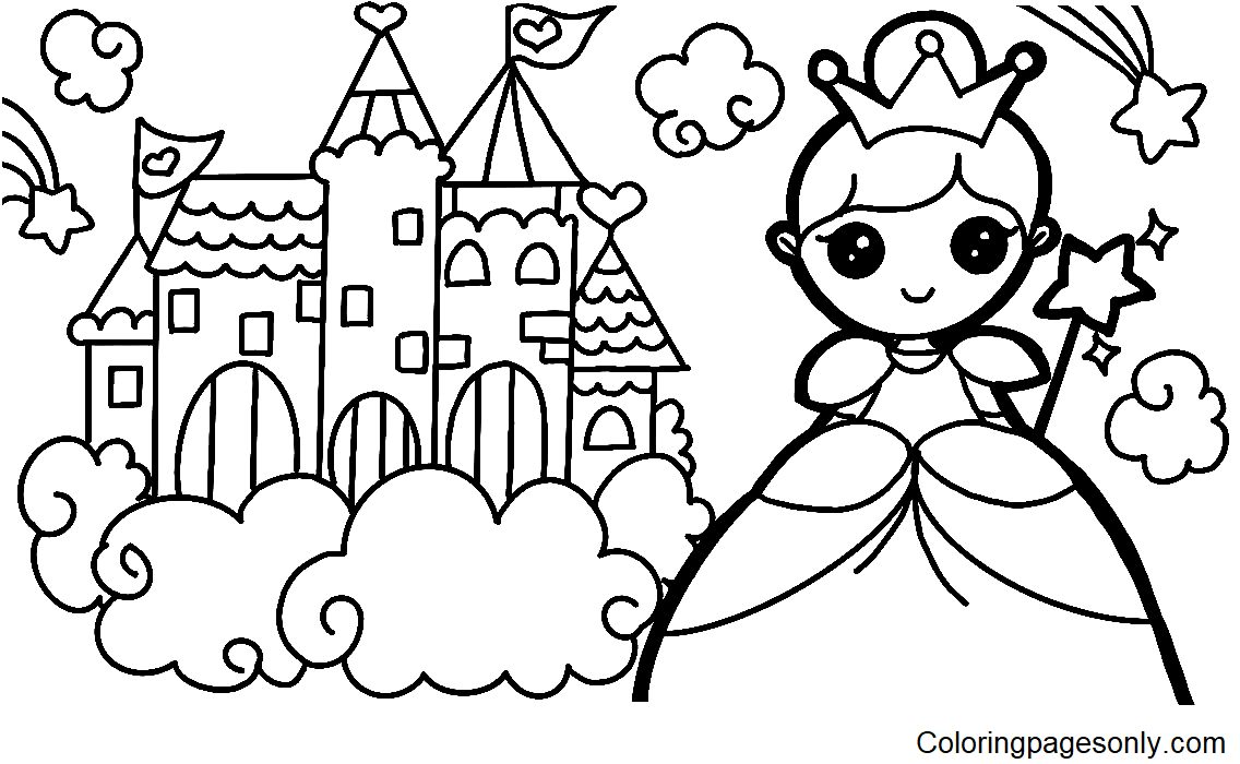 Princesa com castelo para colorir