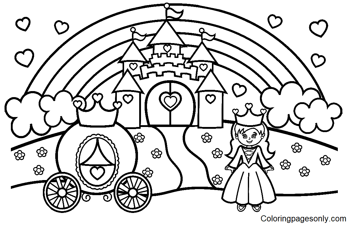 Princess with Glitter Castle Coloring Page