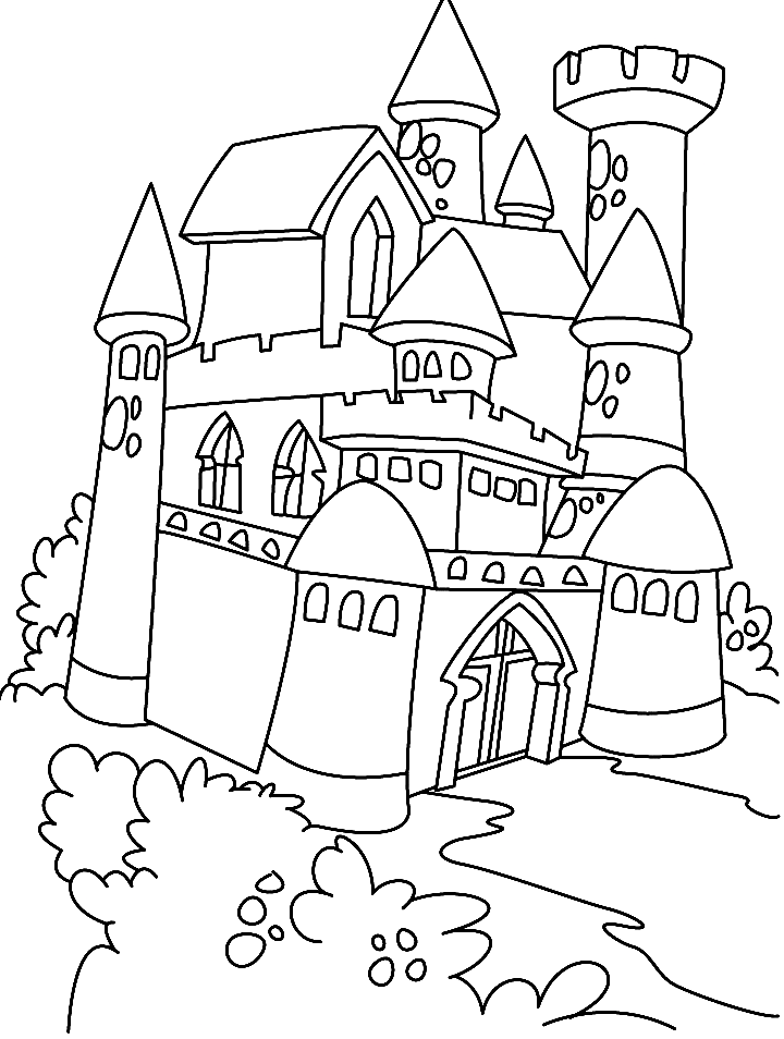 Desenho para colorir do castelo da princesa imprimível