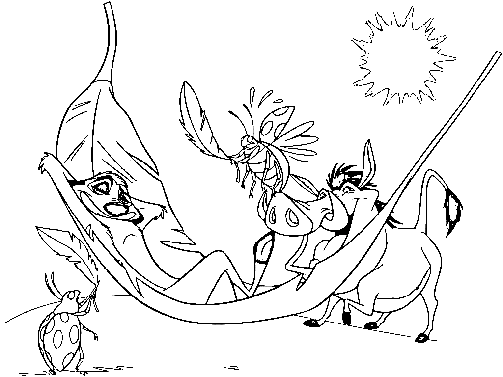 Pumbaa and Timon Relax Coloring Page