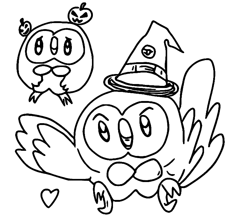 Rowlet Pokemon Halloween Coloring Page