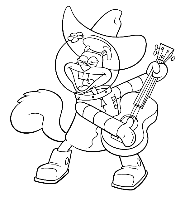Sandy Cheeks Playing Guitar Coloring Pages