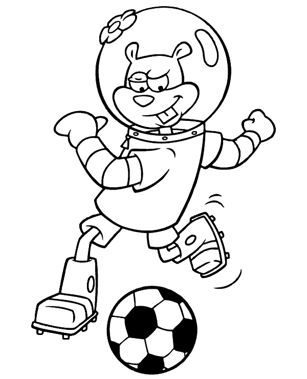 Sandy Cheeks Playing Soccer Coloring Page