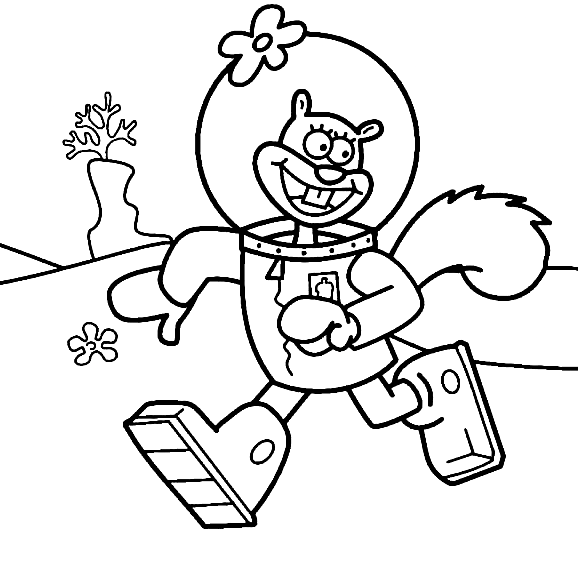Sandy Cheeks Running Coloring Pages