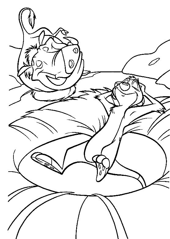 Dibujo para colorear Timon y Pumba durmiendo