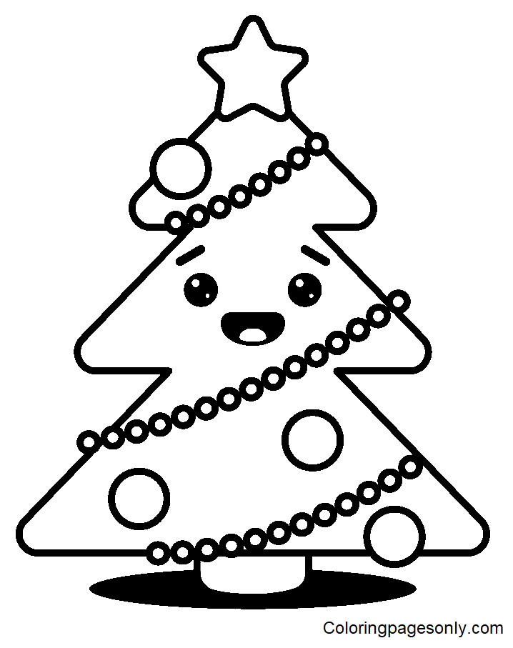 Smiling Christmas Tree Coloring Page