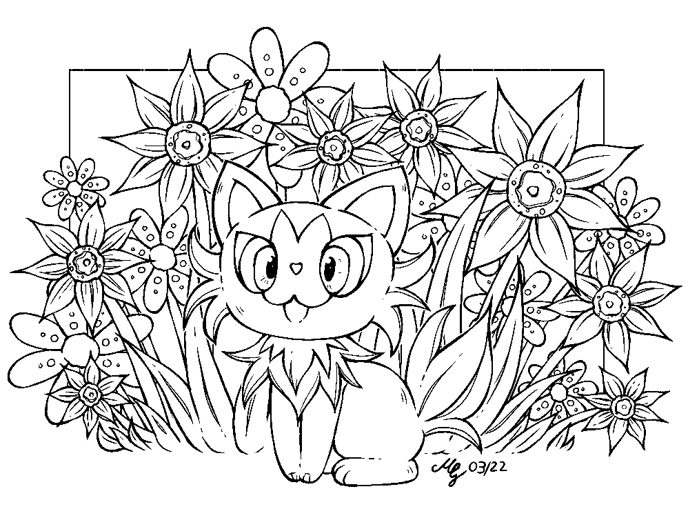 Sprigatito with Flowers Coloring Page