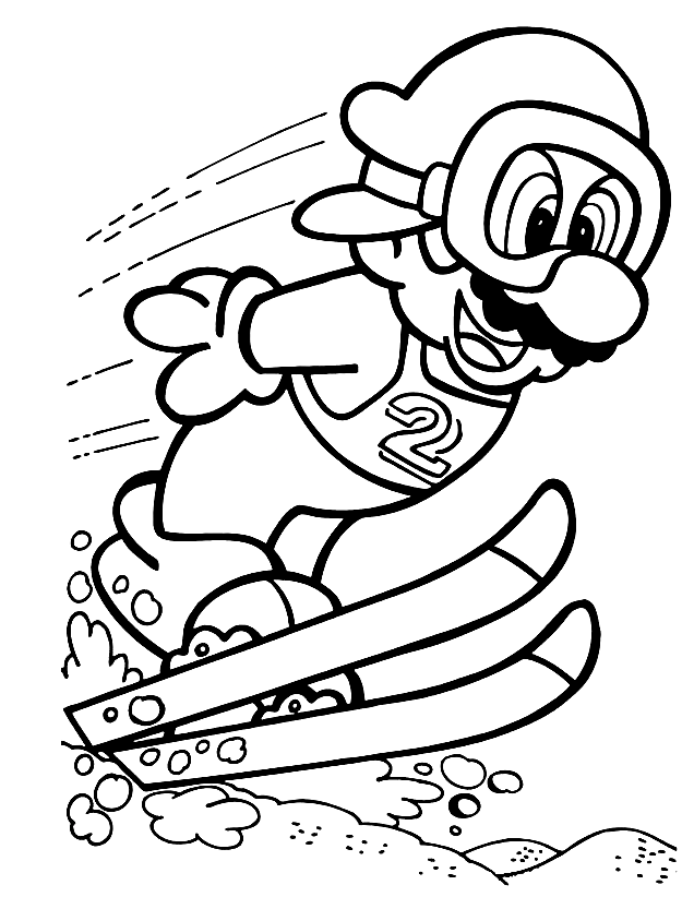 Super Mario Skiing Coloring Page