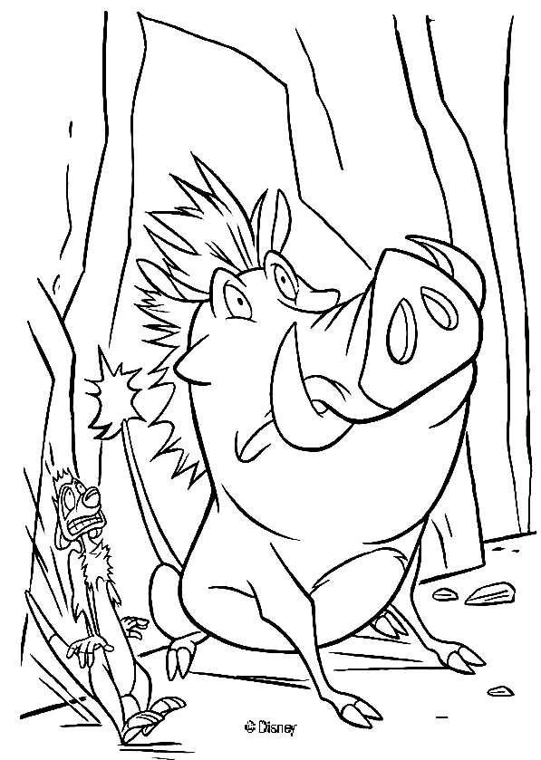 Terrified Pumbaa And Timon Coloring Page