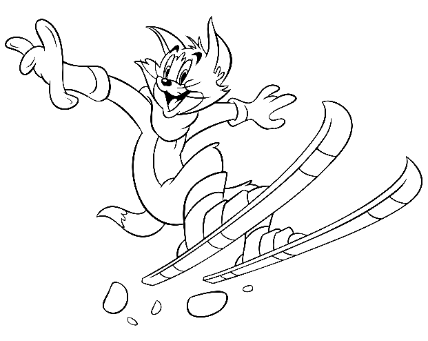 Tom Skiing Coloring Page