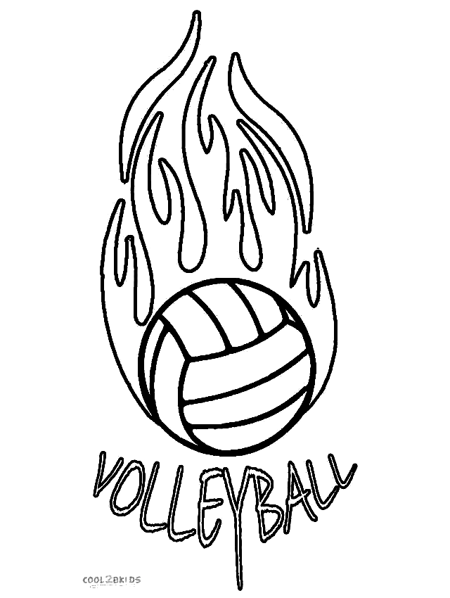 Volleyball Ball on Fire Coloring Page