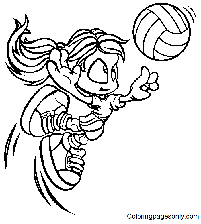 Página para colorear de dibujos animados de niños de voleibol