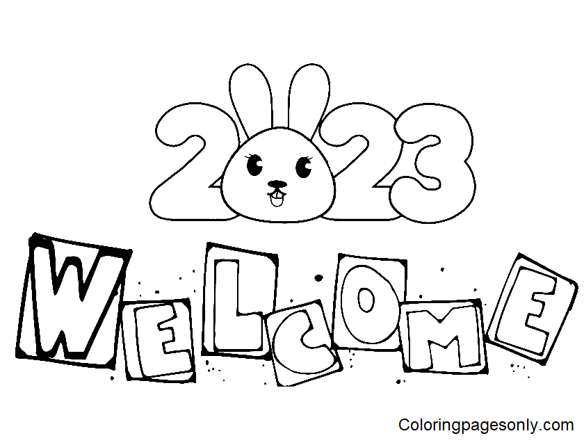 Welcome 2023 for Kids Coloring Page