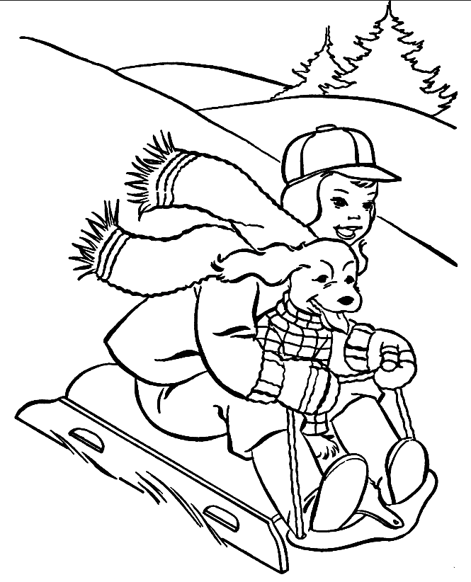 Página para colorir de esqui de inverno