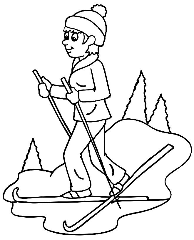 Woman Skier Coloring Page