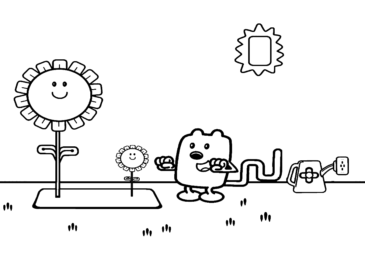 Wubbzy Watering Flowers Coloring Page