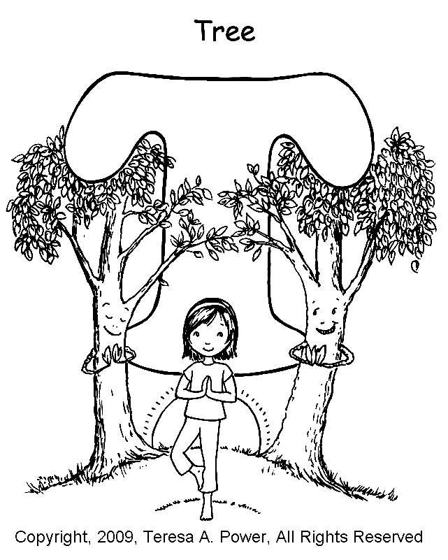 اليوغا تشكل صفحة شجرة تلوين حرف T