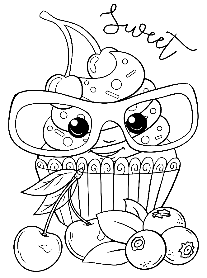 Adorable Cupcake Coloring Page