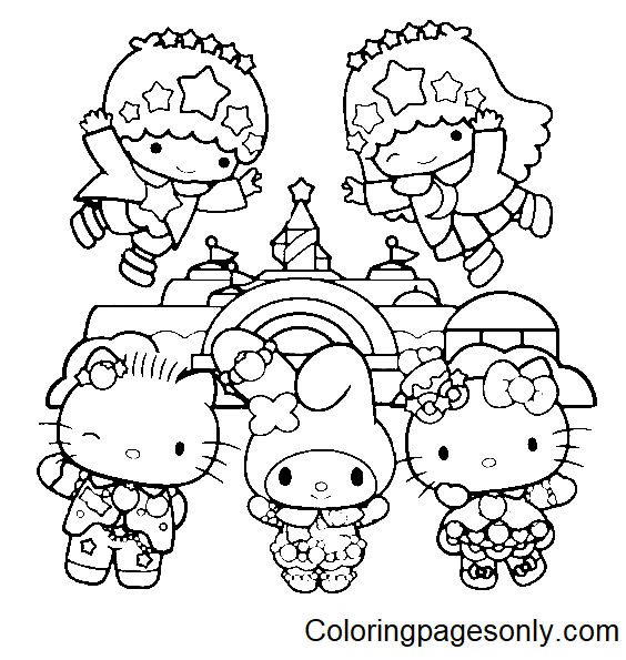 Adorable Sanrio Characters Coloring Page