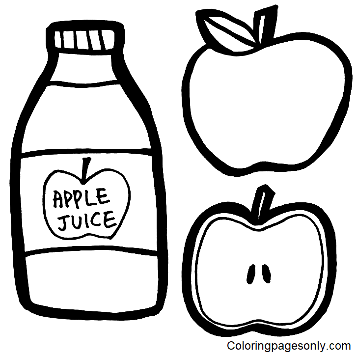 Apple Juice and Apple Coloring Page