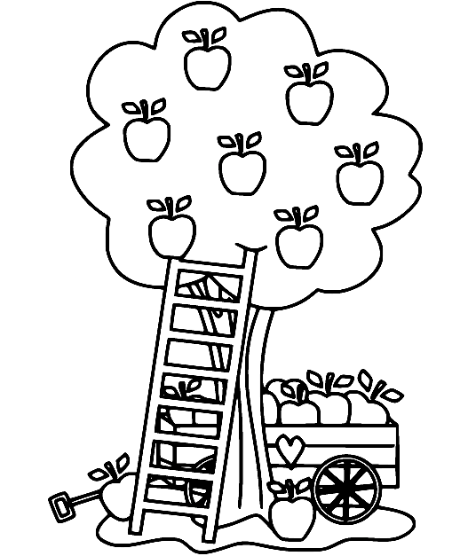 Appelboom en ladder kleurplaat