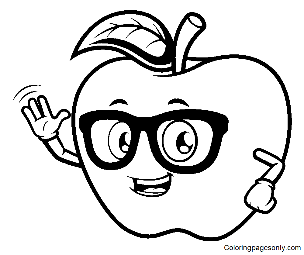 Apple with Glasses Coloring Page