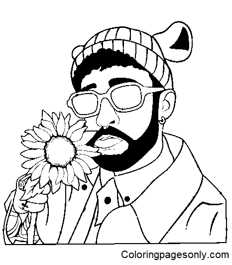 Bad Bunny with Sunflower Coloring Page