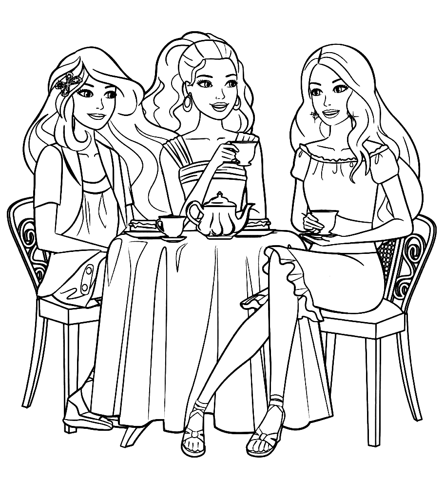 Barbie drinkt thee met vrienden van Barbie