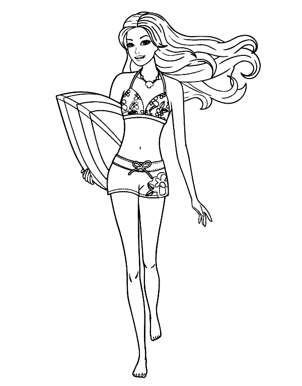 Barbie Relaxing on the Beach Coloring Page
