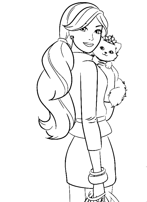 芭比娃娃和小猫 Coloring Page