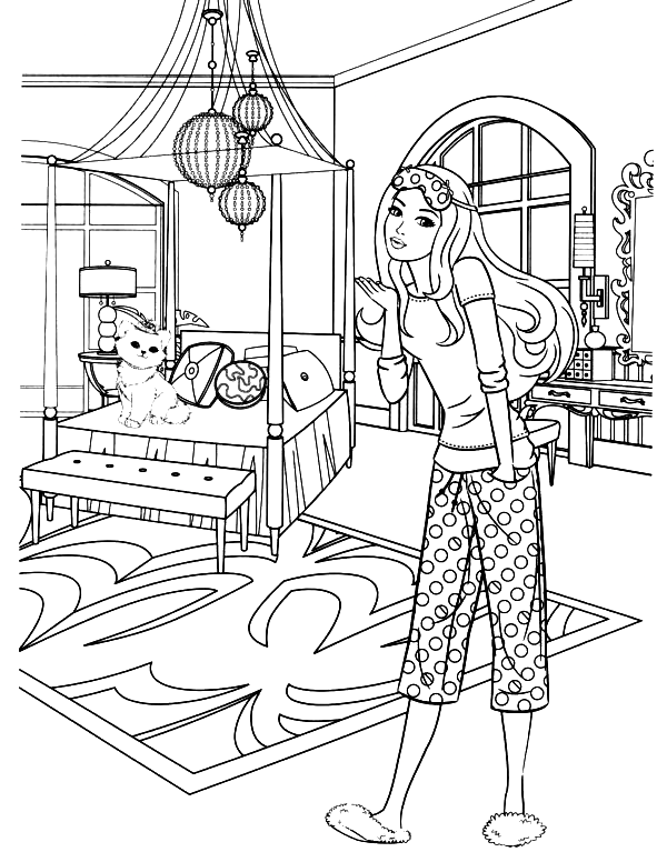 Barbie in Bedroom Coloring Page