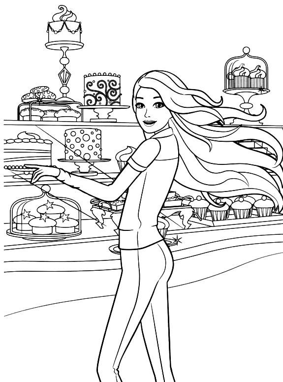 Barbie in Cake Store Coloring Page - Free Printable Coloring Pages