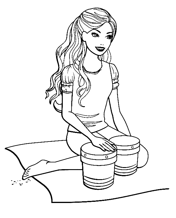 Barbie playing Drums Coloring Page