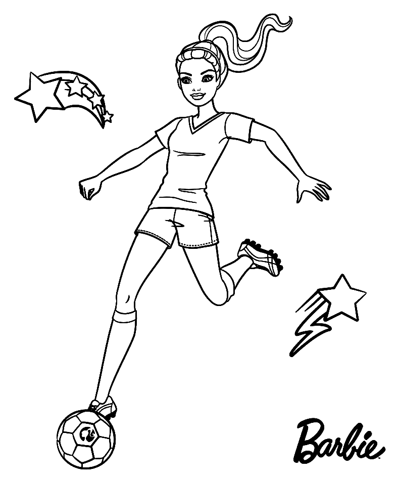 Barbie plays Soccer Coloring Pages