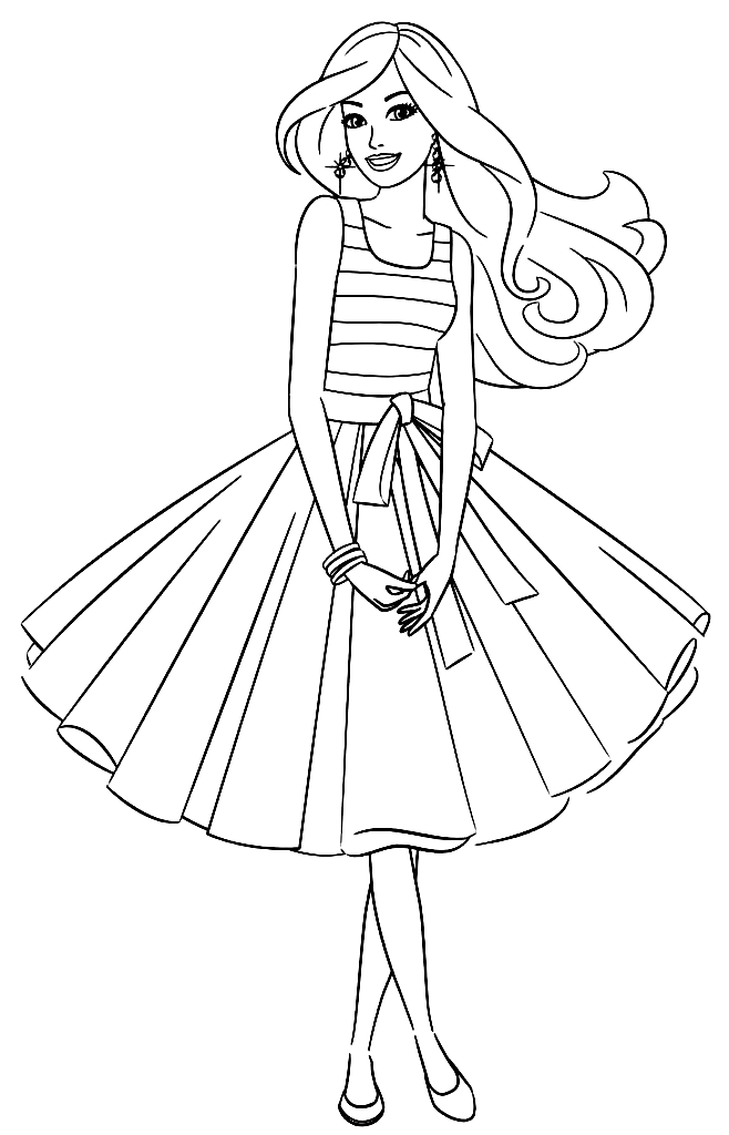 Barbie with Beautiful Dress Coloring Page