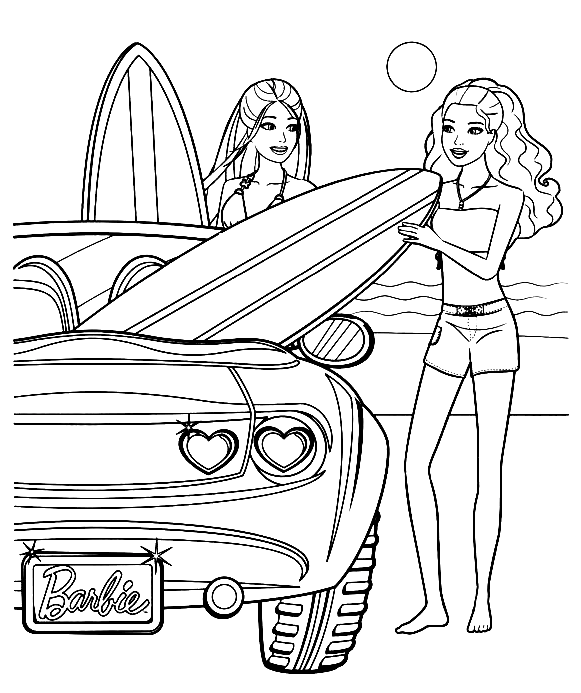 Barbie with Car Coloring Page
