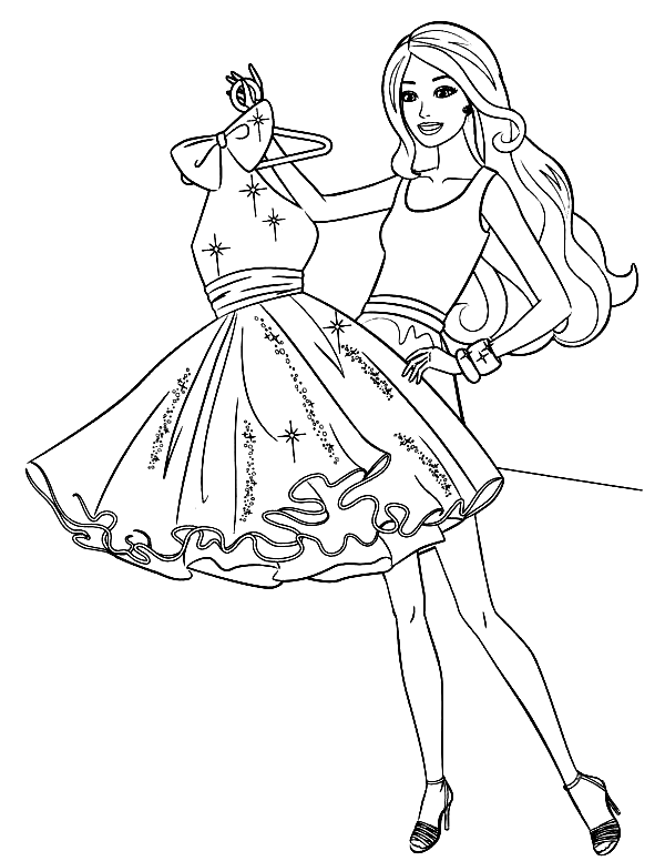 Barbie with Dress Coloring Page