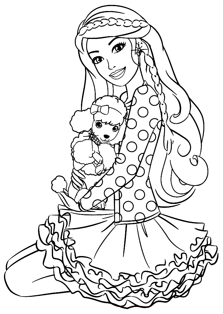 Barbie with Poodle Coloring Page