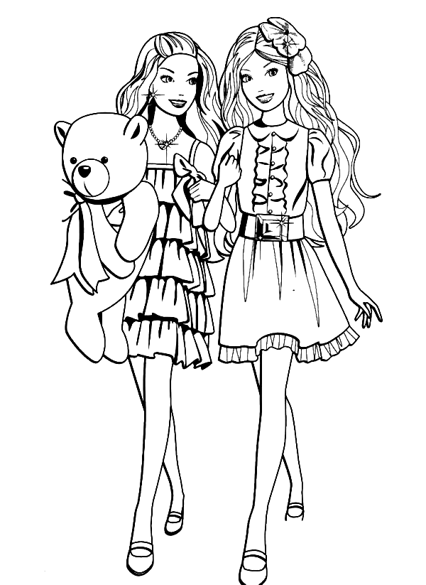 Barbie with Toy Bear Coloring Pages