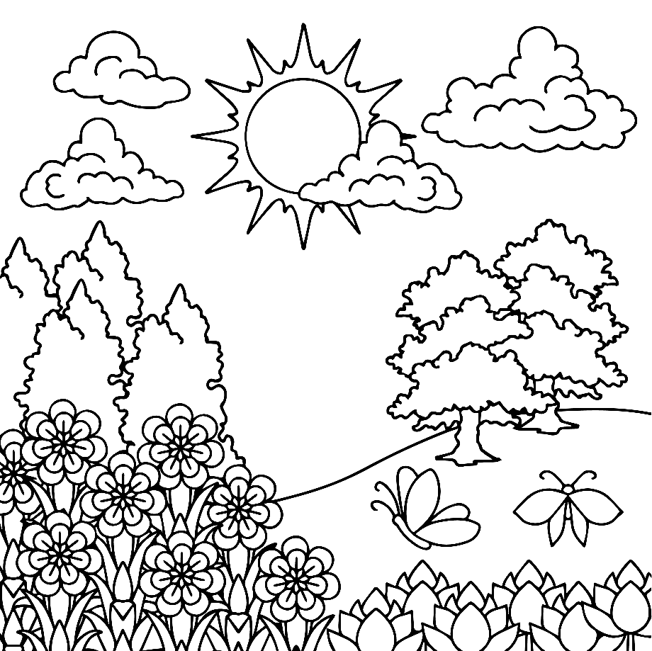 Beautiful Nature for Kids Coloring Page