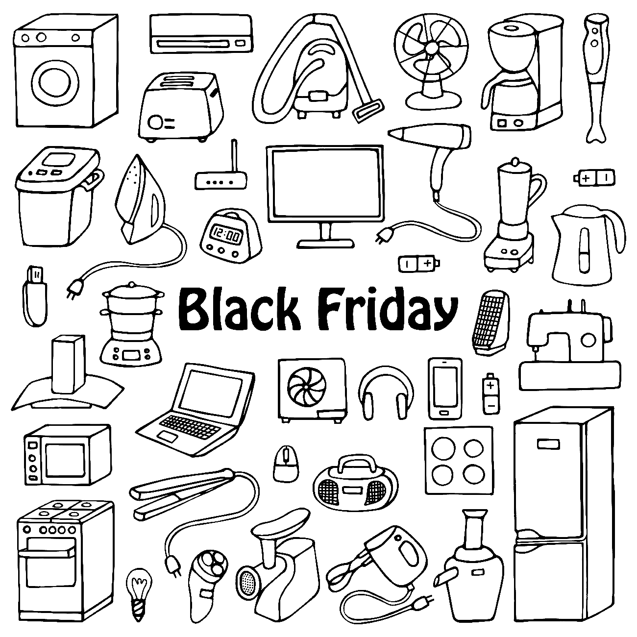 Black Friday Household Appliances Coloring Page