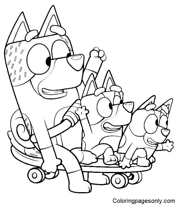 Bluey, Bingo and Bandit Coloring Pages