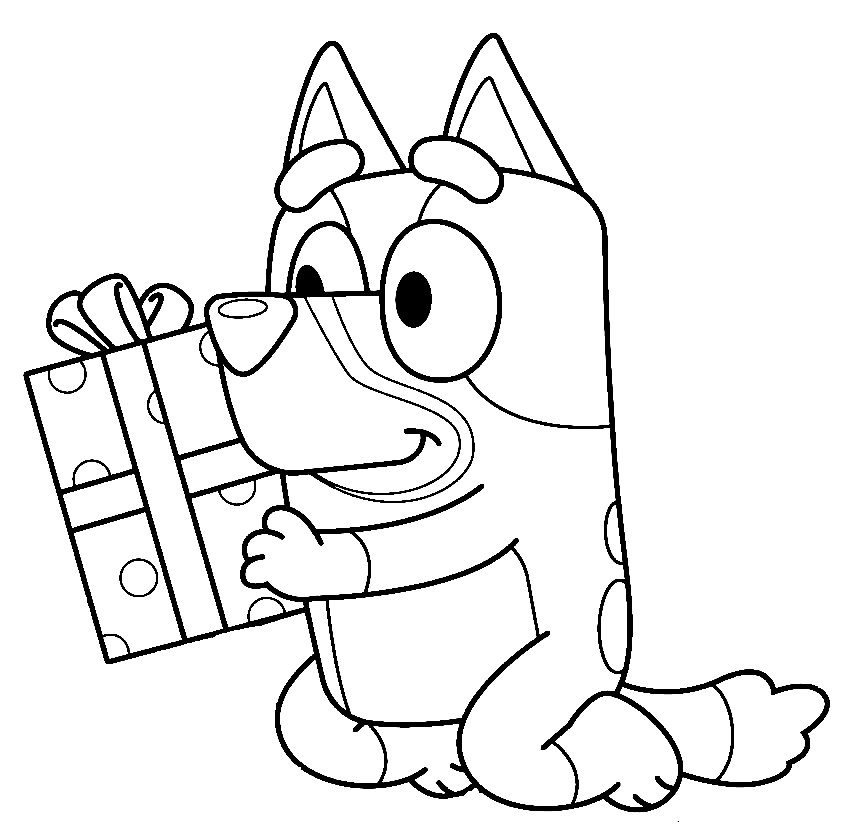 Bluey and Gift Coloring Page