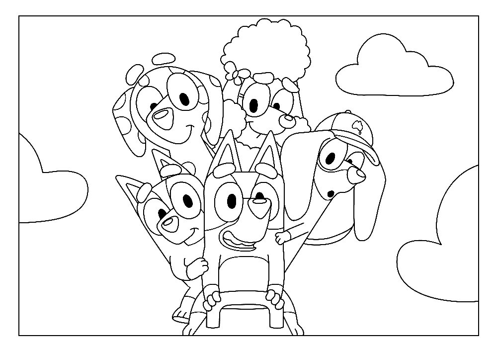 Bluey with Friends Playing Seesaw Coloring Page