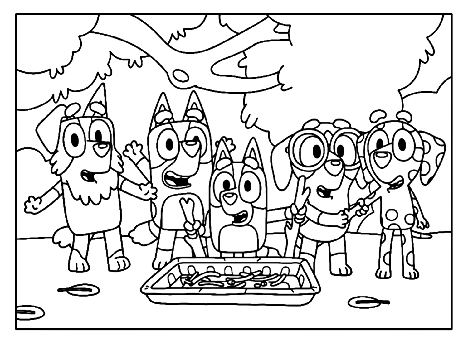 Bluey With Friends Playing Spy Game Coloring Pages