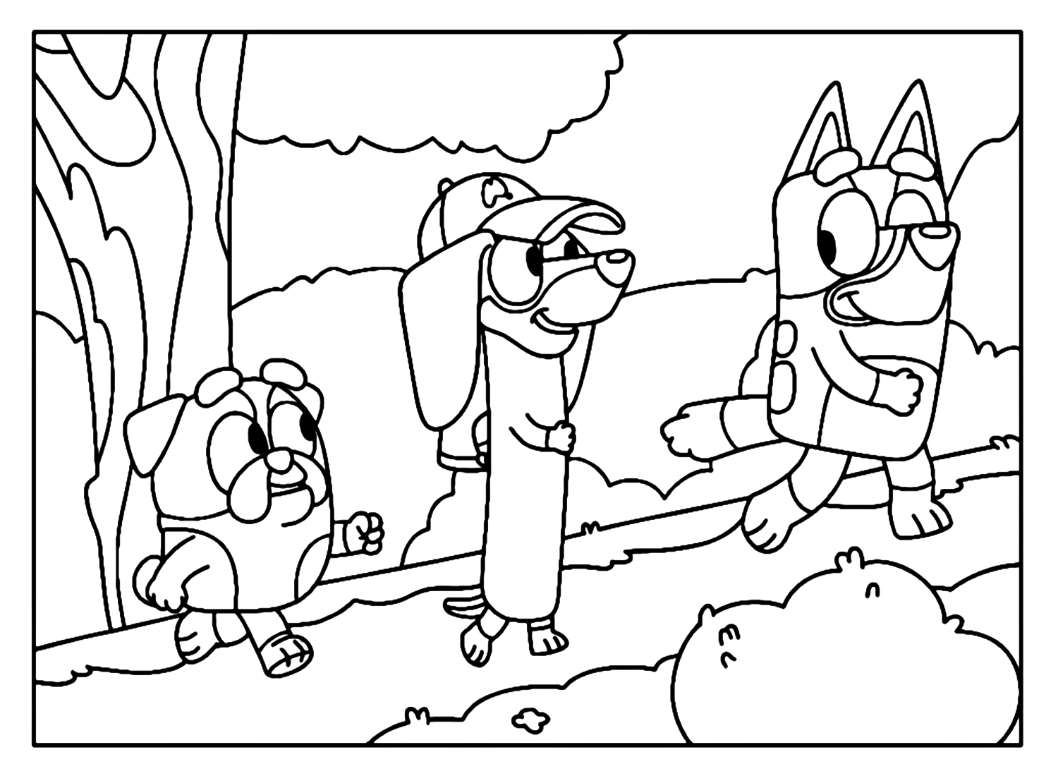 Bluey With Snickers And Winton Coloring Pages