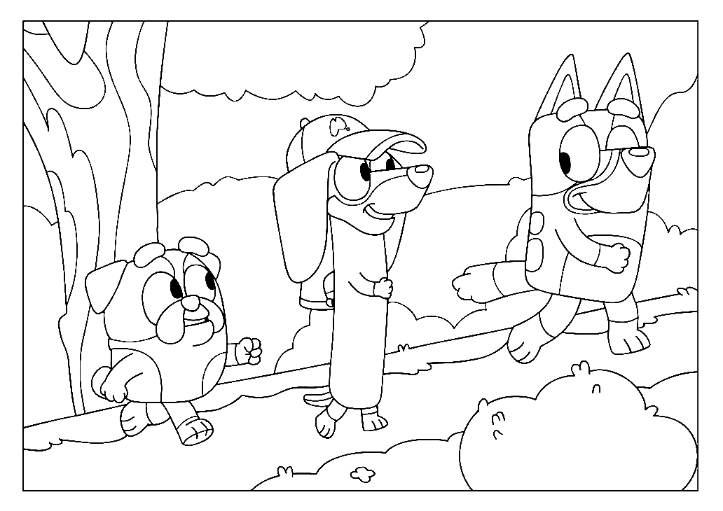 Bluey with Snickers and Winton Coloring Pages
