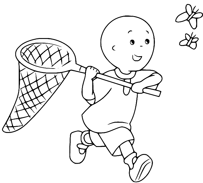 Caillou Catching Butterflies Coloring Page