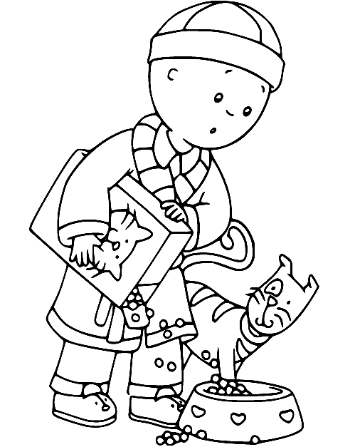 Caillou Feeds Gilbert Coloring Page